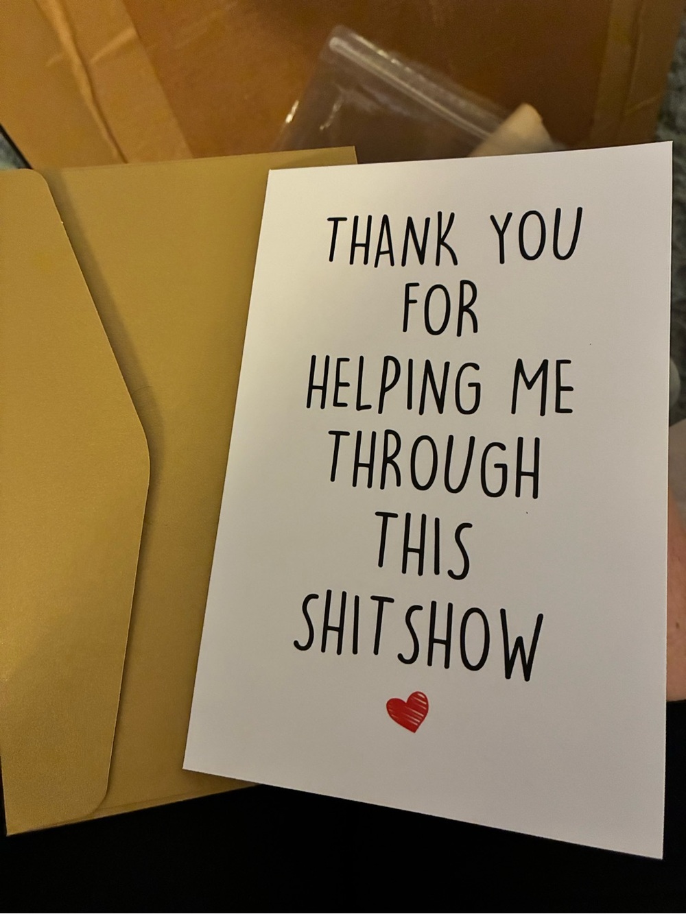 Humorous Thank You Card NWT White with black writing and Red Heart